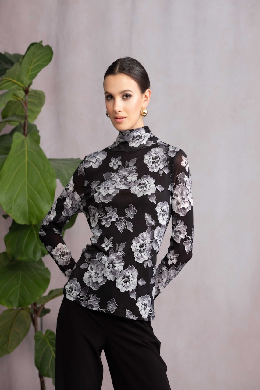 Le haut imprimé floral monochrome Alison Sheri | A46440