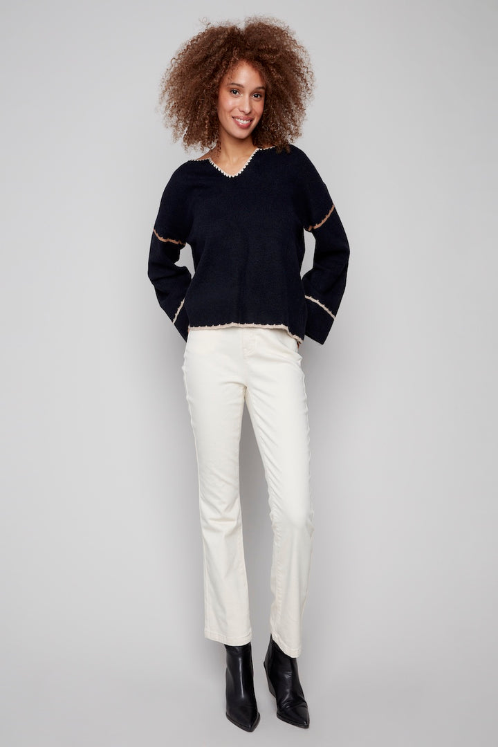 Le pull côtelé et brodé Charlie B. | C2879-365C