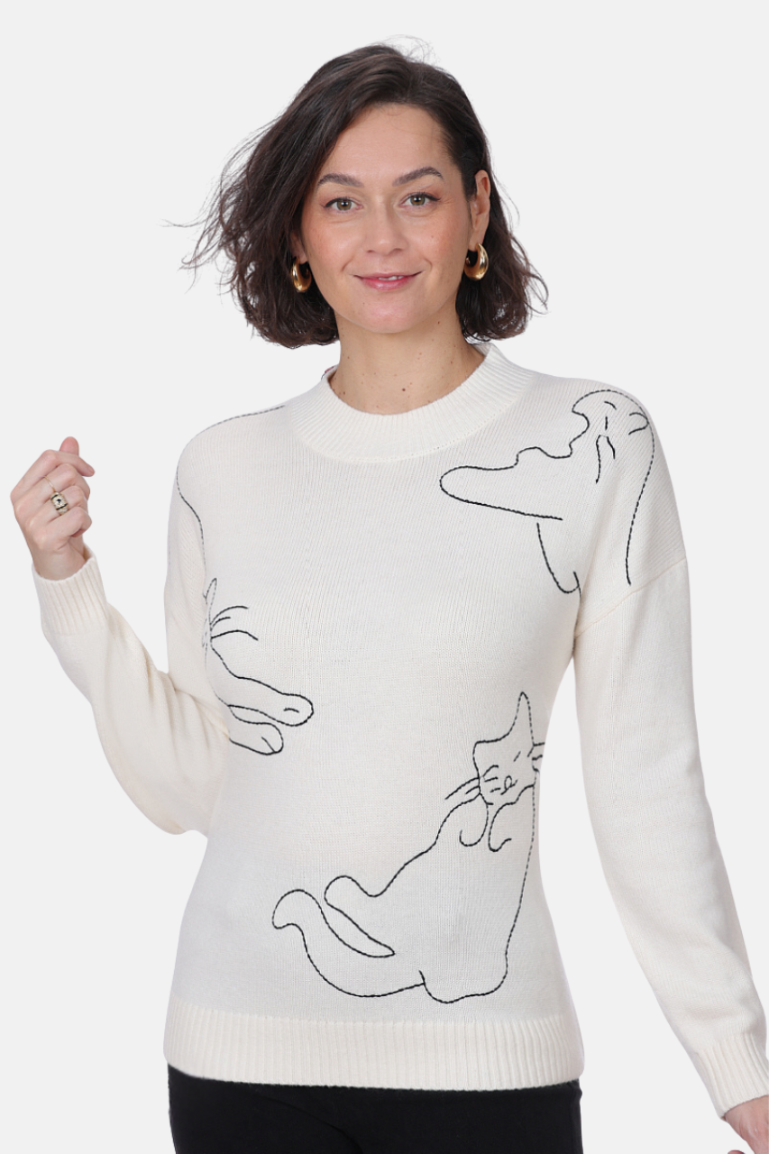 Le haut à broderie de chat Ness | N114168