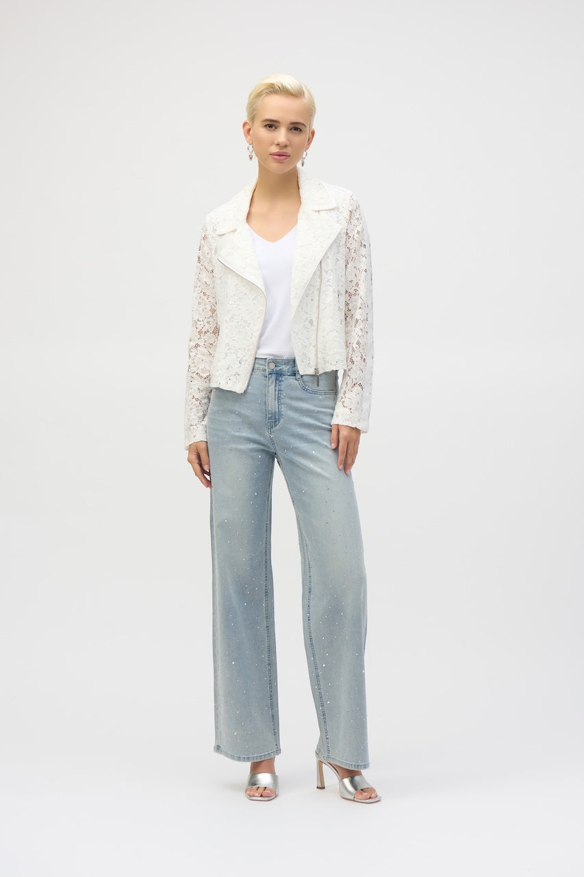 Joseph Ribkoff Wide Leg Jeans with Crystals | 252916