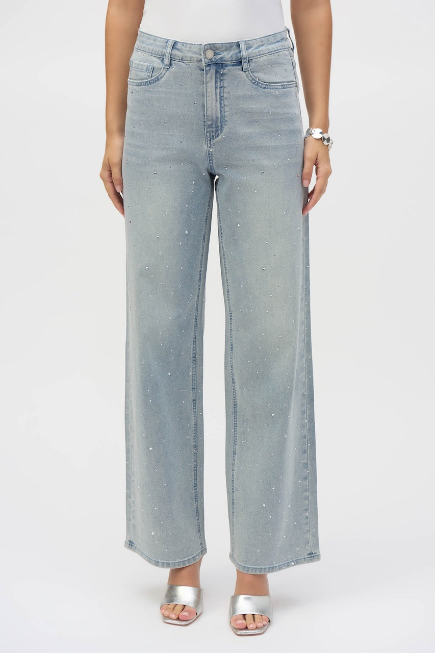 Joseph Ribkoff Wide Leg Jeans with Crystals | 252916