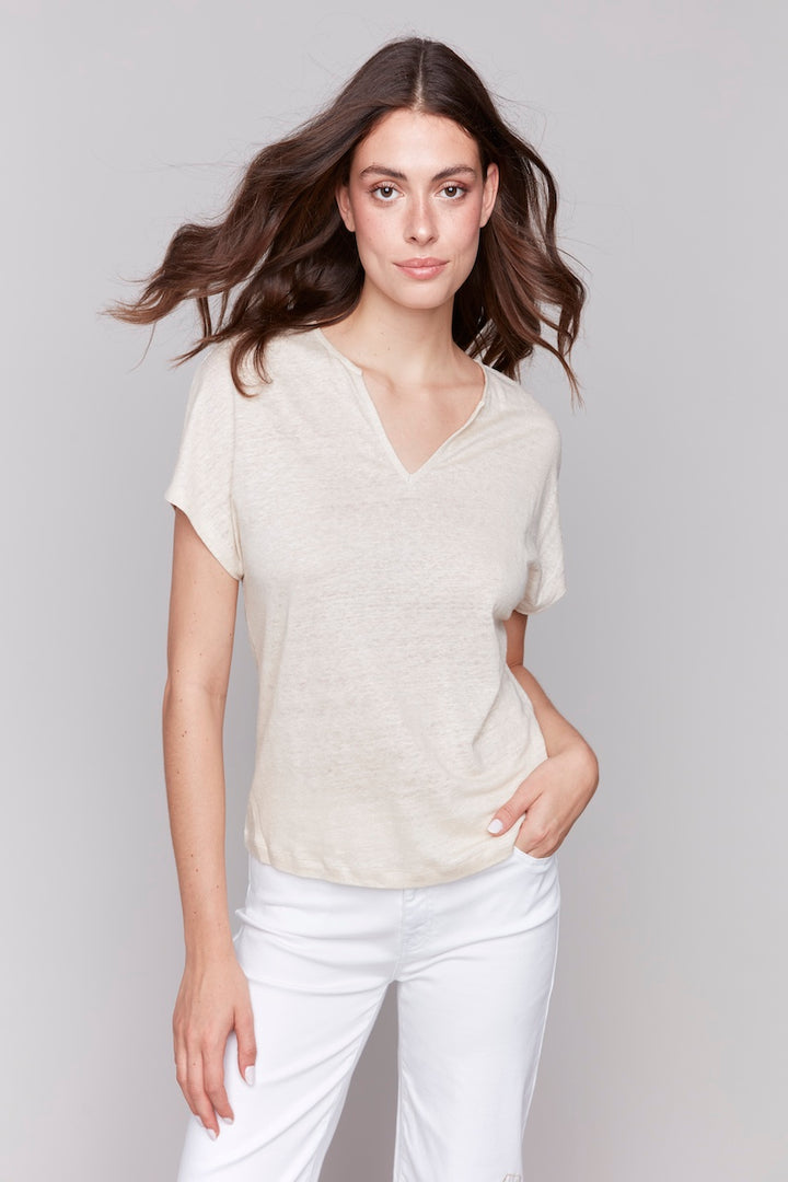 Charlie B. Linen Short Sleeve Top | C1396PK-253C