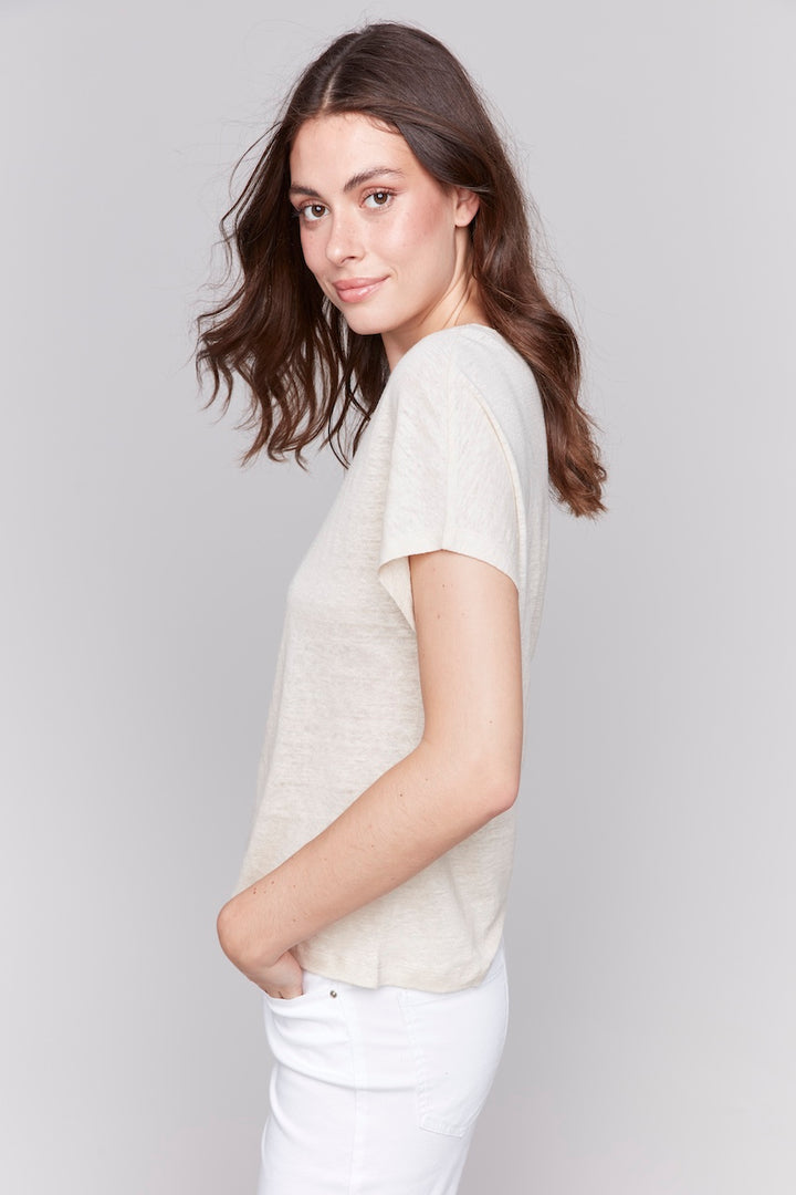 Charlie B. Linen Short Sleeve Top | C1396PK-253C