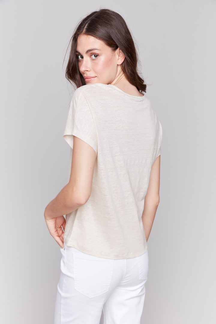 Charlie B. Linen Short Sleeve Top | C1396PK-253C