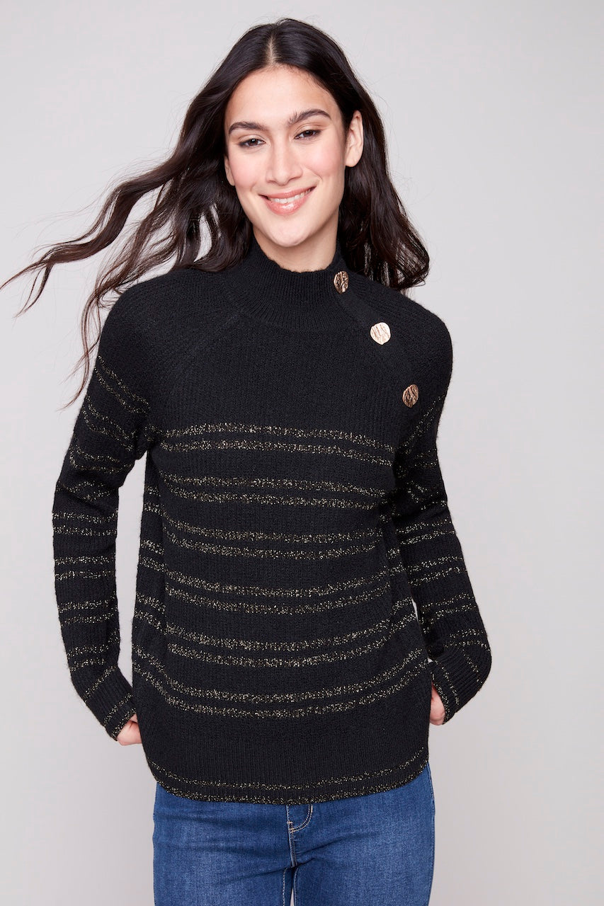 Veste Pull Noir à Rayures Métallisées Et Franges - Marque Cache Cache, Taille S - Occasion Très Bon état