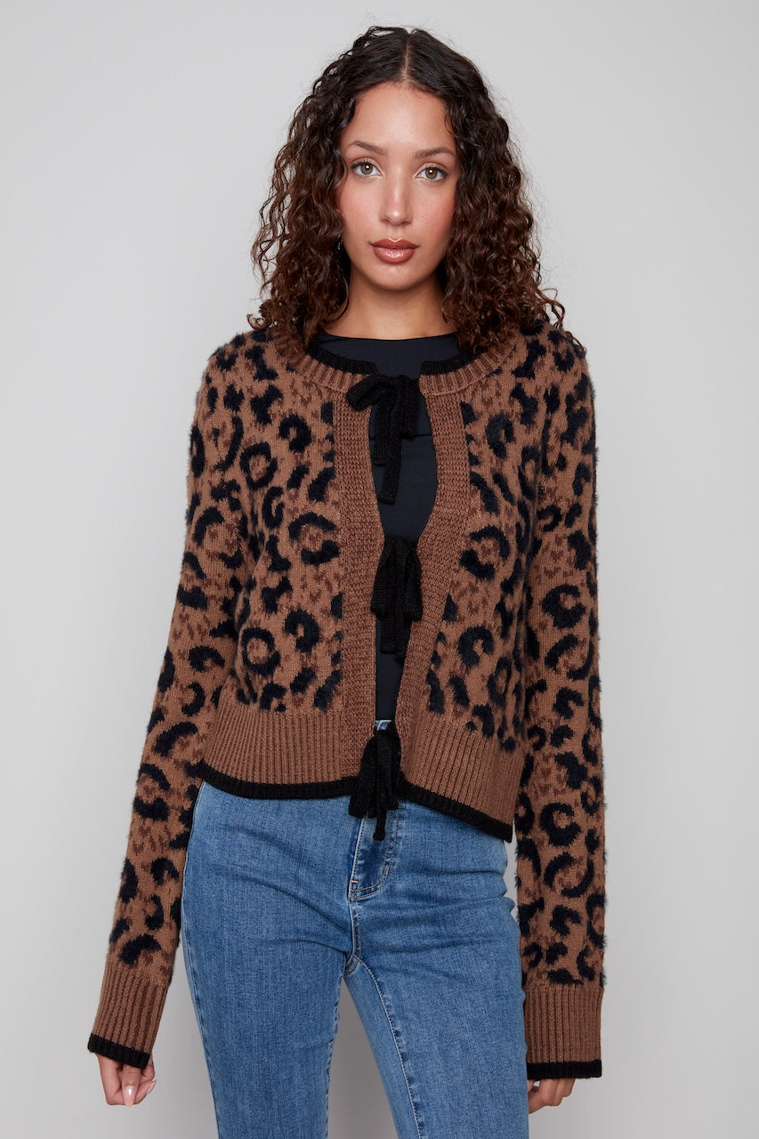 Le cardigan léopard à noeud Charlie B. | C2933-430C