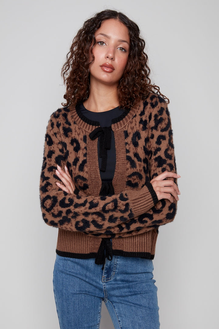 Le cardigan léopard à noeud Charlie B. | C2933-430C