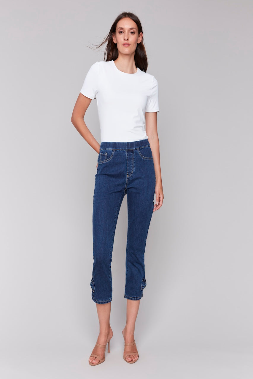 Charlie B. Stretch 7/8 Jeans with Bow | C5333-431A