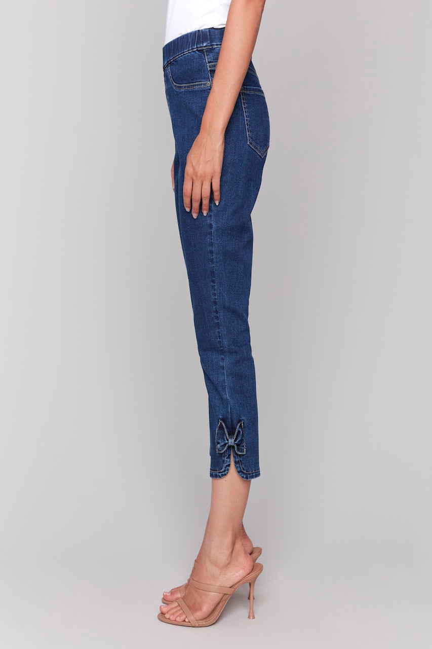 Charlie B. Stretch 7/8 Jeans with Bow | C5333-431A